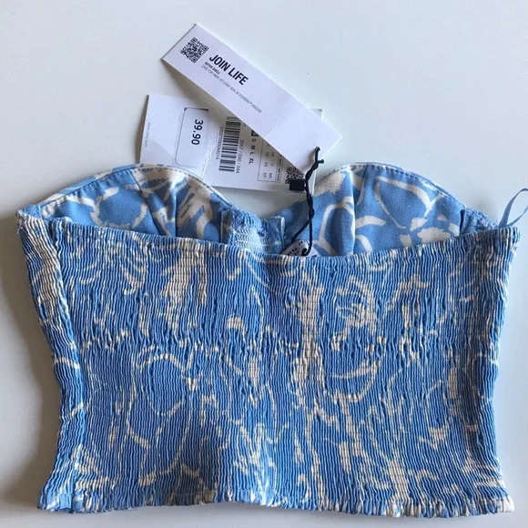Zara sz XS BLUE strapless SMICKED floral corset crop top NWT - Picture 5 of 7